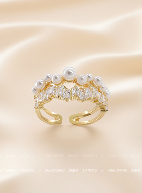 星河璀璨~精致显手白珍珠戒指
