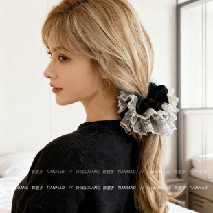 毛线针织蕾丝花边扎头发圈头绳2025新款 丸子头发绳头花皮筋大肠圈