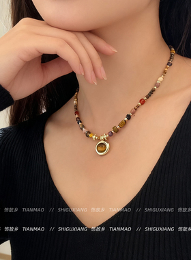 美拉德穿搭虎眼石项链女配饰