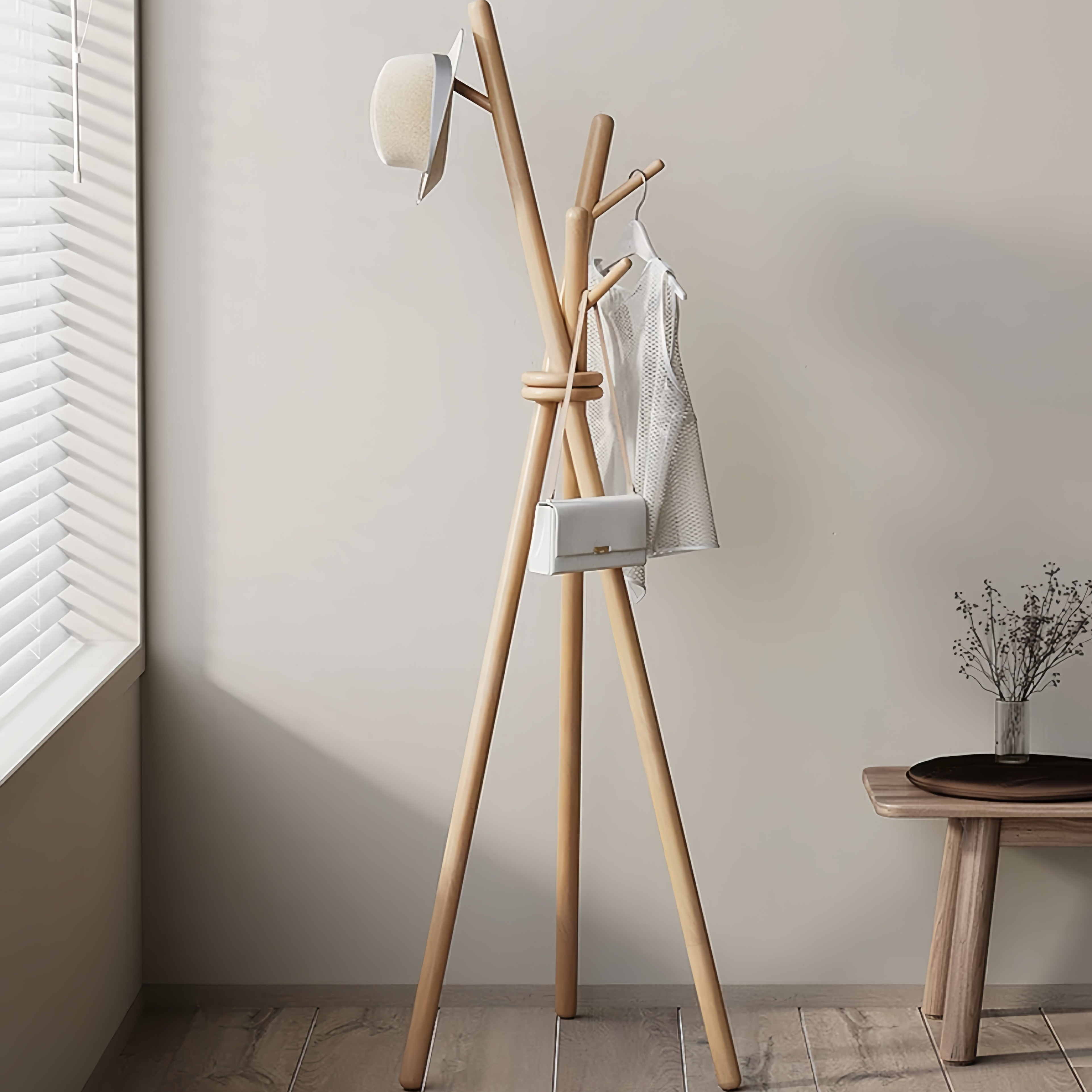 日式实木落地衣帽架立式可移动挂衣架子卧室家用床头挂衣杆收纳架