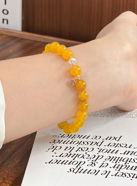 暖言天然黄玛瑙手串设计款女式心形吊坠串珠手链diy转运珠饰品