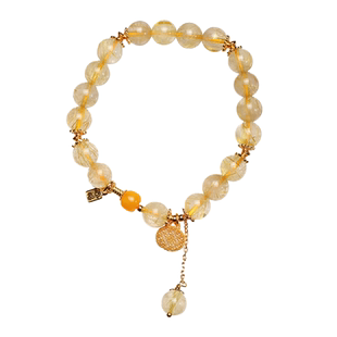 暖言天然黄发晶手链女款招财运轻奢配饰金发晶手串珠宝礼物