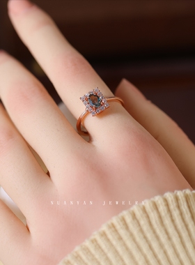 暖言原创纯银戒指天然海蓝宝手饰女款开口可调节指环精致气质闺蜜