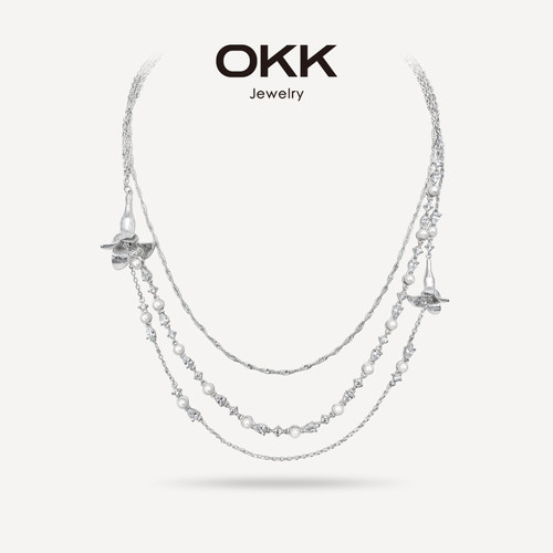 OKK风铃花三层叠戴项链设计师原创浪漫法式优雅时尚颈链新年礼物