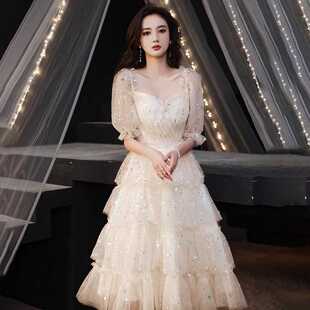 法式晚礼服裙女高级感高端轻奢小众香槟色小个子生日毕业成人礼裙