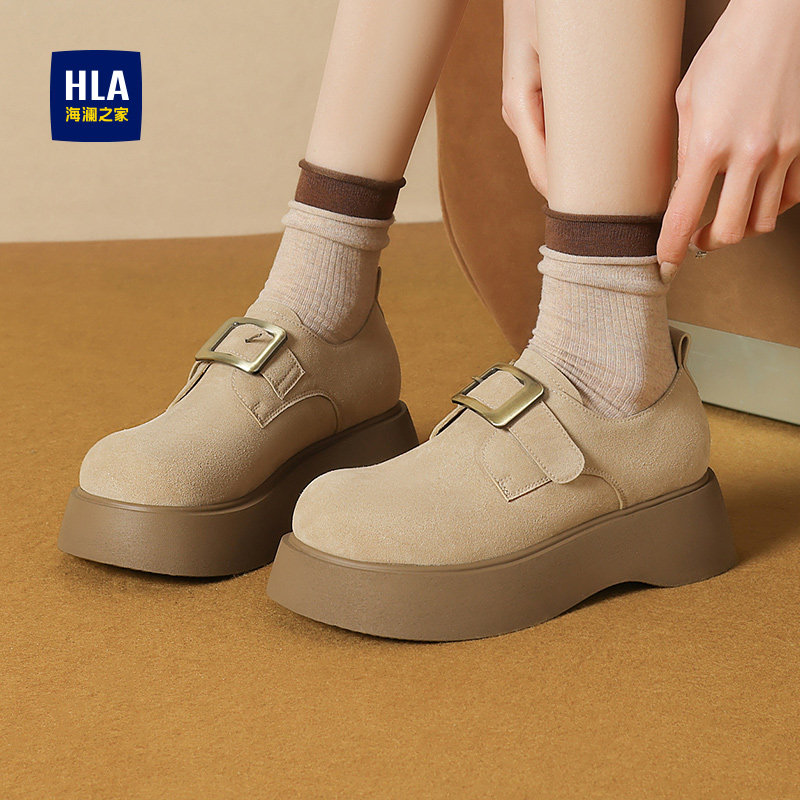 HLA/海澜之家女鞋2025新款厚底勃肯鞋女复古英伦风增高圆头乐福鞋,女鞋,勃肯鞋/软木鞋,淘宝优惠券,粉丝福利购,淘宝优惠卷