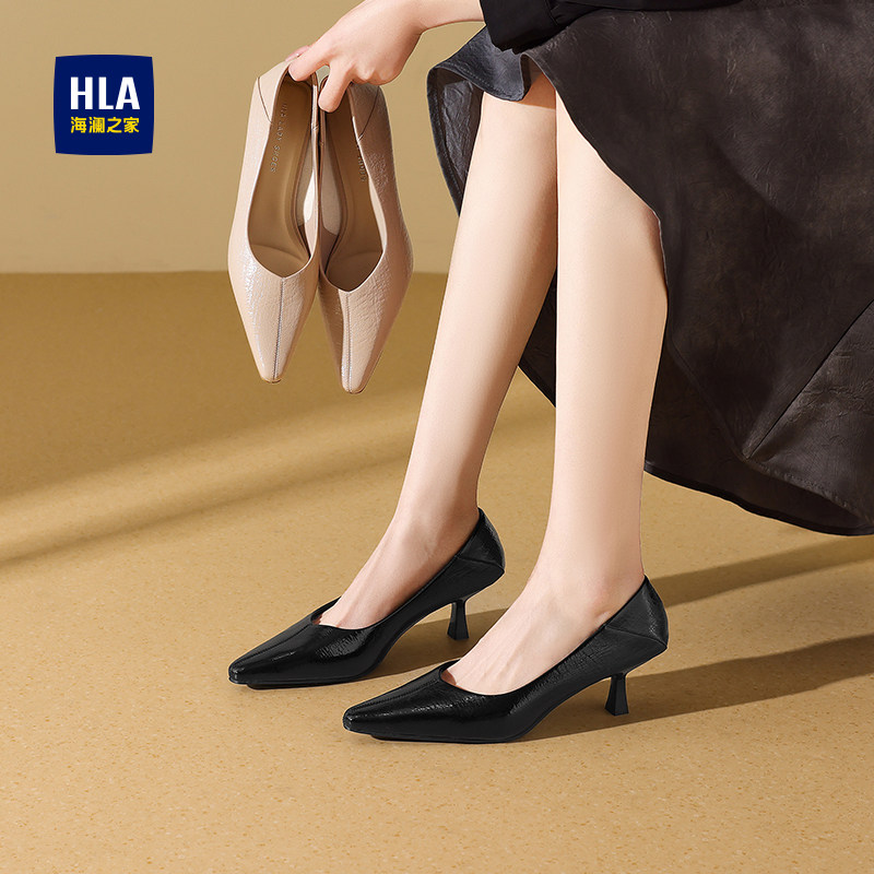 HLA/海澜之家高跟鞋女新款法式尖头浅口单鞋女商务通勤小猫跟女鞋,女鞋,浅口单鞋,淘宝优惠券,粉丝福利购,淘宝优惠卷