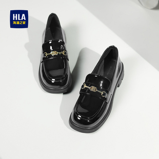 WAIT FOR乐福鞋 女时尚 HLA 单鞋 ART 漆皮英伦风小皮鞋 海澜之家女鞋