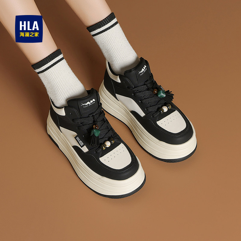 HLA/海澜之家女鞋2026新款高帮板鞋女士厚底增高小个子运动休闲鞋
