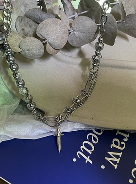 加格 国潮新款嘻哈项链裂纹珠拼接设计感中性质感锁骨链男女颈链