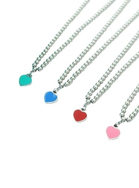 t家爱心珐琅项链钛钢吊坠刻字桃心珍珠链延长链个性新款