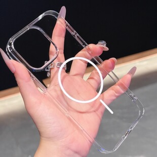 适用iPhone17细圈磁吸透明手机壳苹果16promax大孔简约PC保护套15