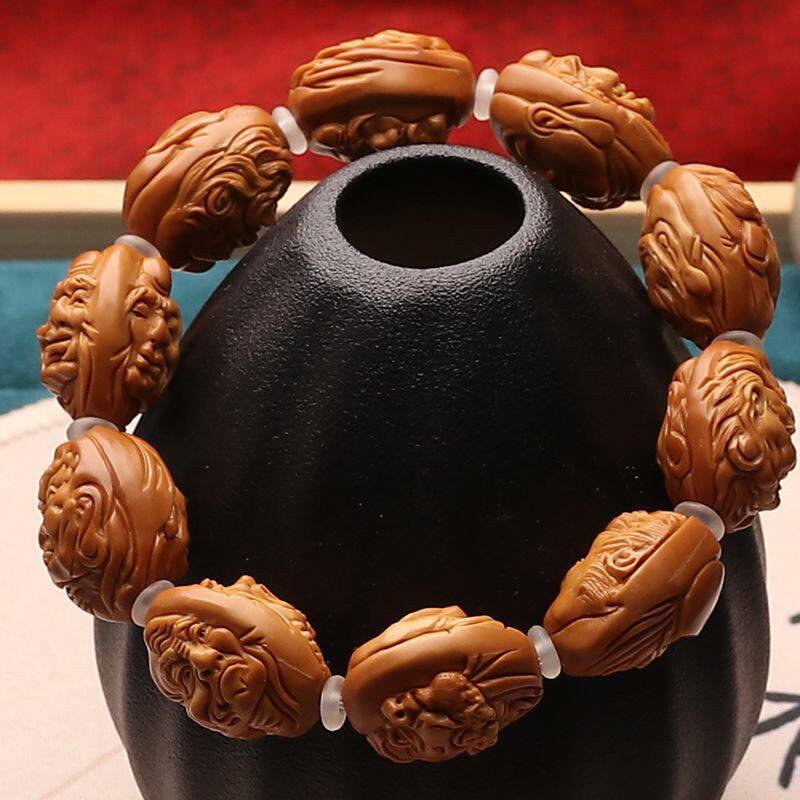 写实18罗汉橄榄核手串双面浮雕十八罗汉雕刻文玩单圈须派榄橄核雕