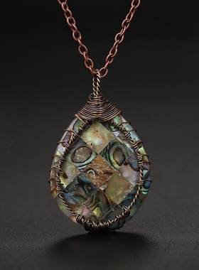 天然彩贝鲍鱼贝水滴吊坠项链 欧美饰品 女项链