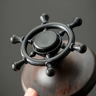 黑檀木创意船舵盖置茶具配件摆件茶道零配指尖陀螺盖置