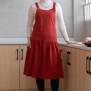八色可选砂洗全棉打皱家用厨房围裙花房面包店工作围裙罩衣