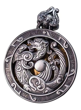 食肉者做旧四螭虎吊坠泰银吊坠项链个性创艺中古风手工时尚吊件