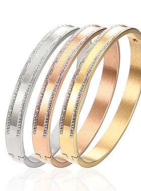 镶钻锆石饰品 创意不锈钢泥巴钻手环 双排钻卡扣钛钢手镯