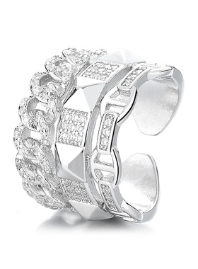 夸张食指戒指女小众设计时尚个性链条多层皮带柳钉嘻哈高级感