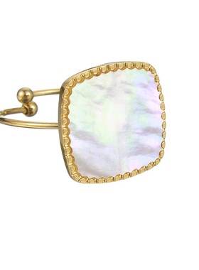 新品不锈钢方形贝母可调节戒指钛钢小众不掉色戒指女饰品