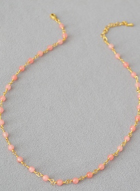 日韩小众设计清新甜美粉红色真石手工串珠简约个性气质项链锁骨链