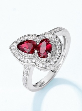 葫芦培育红宝戒指女s925银镶培育彩宝食指戒欧美时尚指环