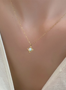 迷你宫廷风梦幻蓝仿欧泊石彩色小巧钛钢项链锁骨链