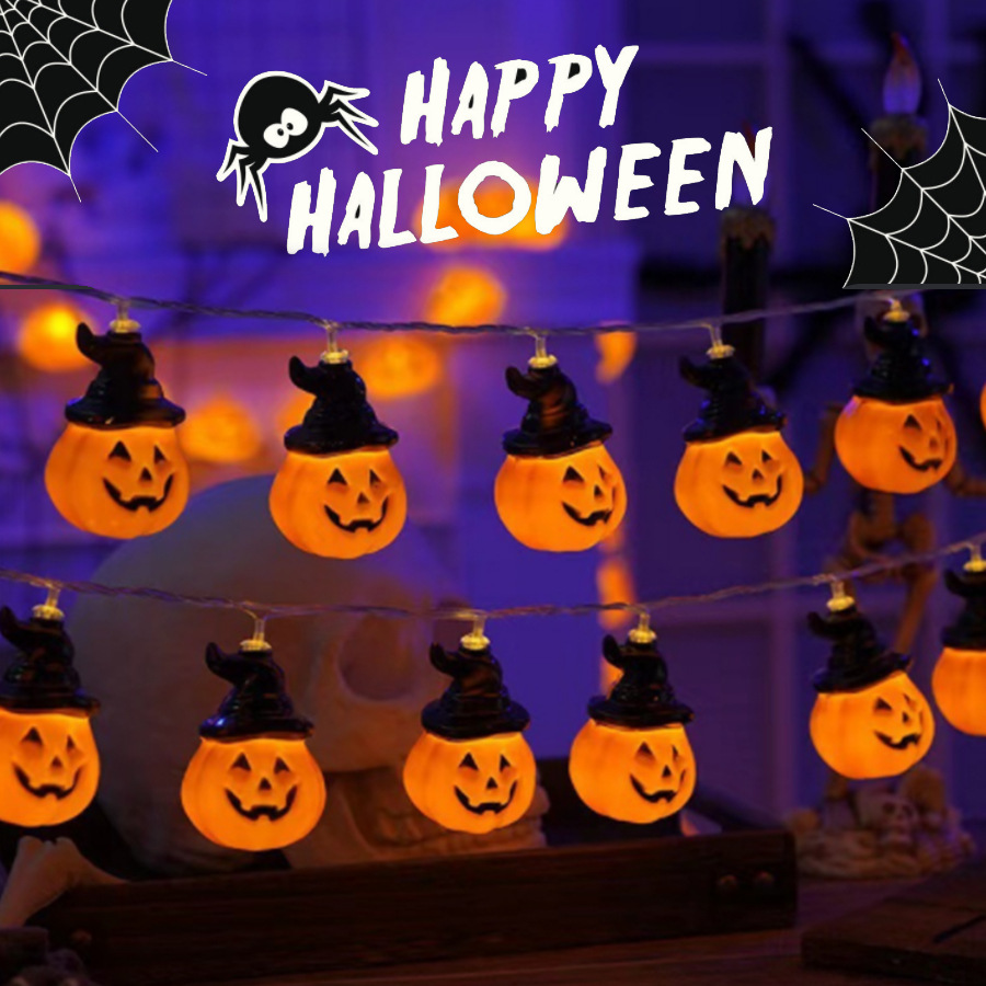 万圣节灯串帽子南瓜灯串led彩灯鬼屋挂件万圣节狂欢酒吧灯串