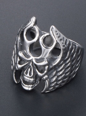 欧美复古霸气钛钢男士戒指指环个性潮酷另类骷髅头饰品配饰SA874