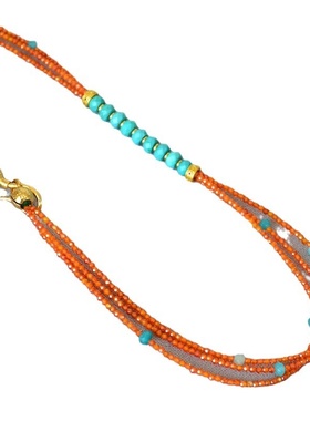 国潮新中式小众设计敦煌系列桔红色透亮锆石串珠可拆卸项链毛衣链