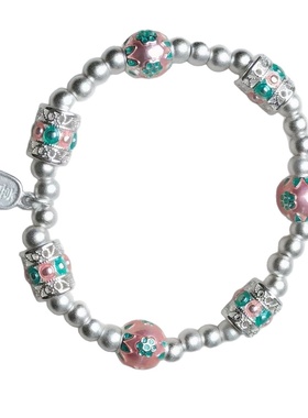 古法珐琅花球吊平安喜乐手链新中式甜美银手串高级百搭款