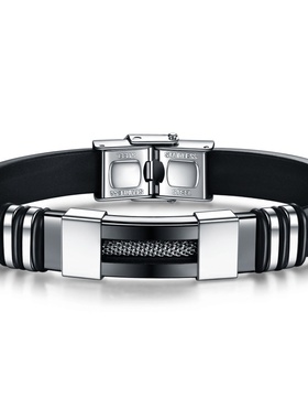 欧美不锈钢12mm蝴蝶扣男硅胶手镯弯牌可激光刻字女