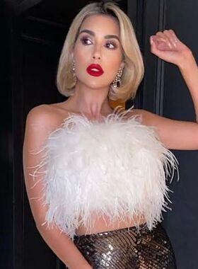 Casual one-line collar short top      休闲一字领无袖短款上衣