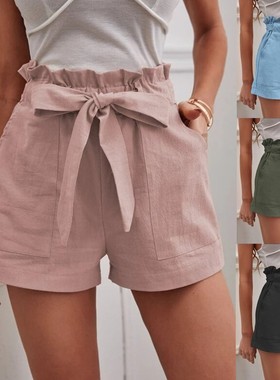 pleated hems pocket straight leg shorts 褶皱拼接口袋直筒短裤