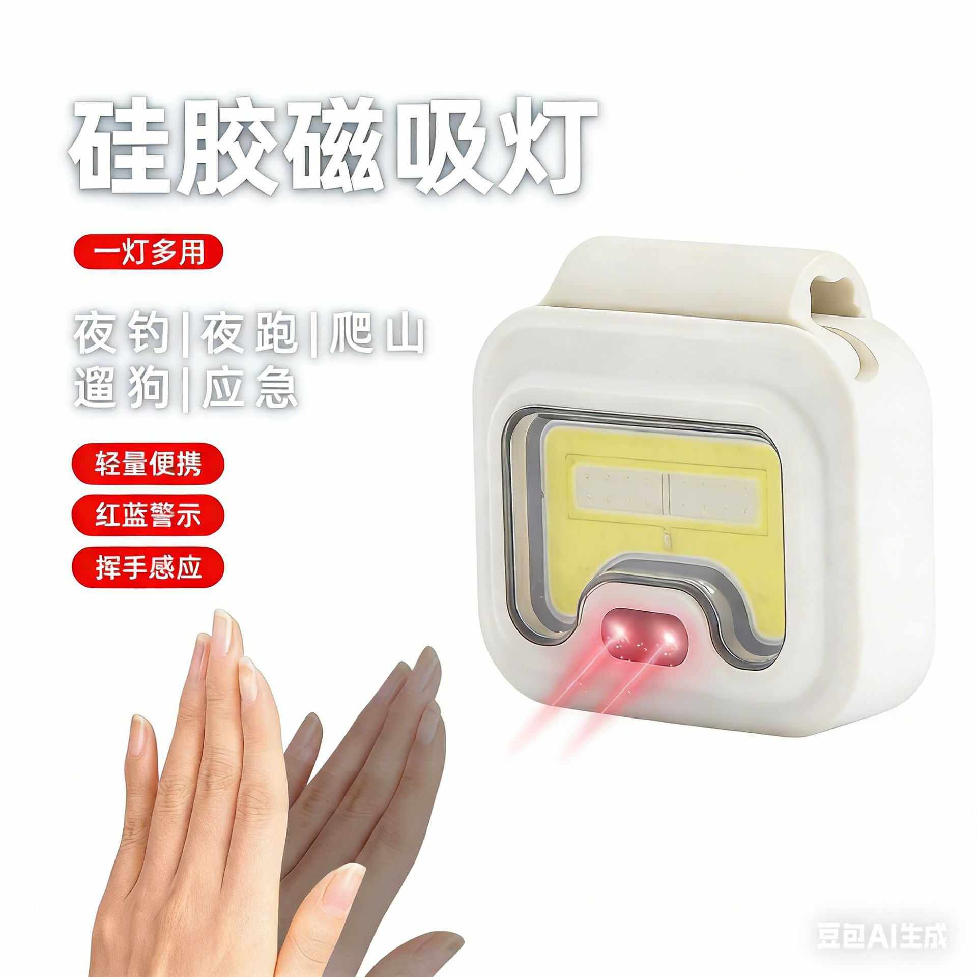 多功能带磁吸夜钓Type-C充电头灯 便携衣夹跑步COB硅胶工作灯