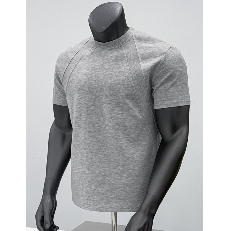新款太空棉解构拼接短袖健身休闲t恤男圆领boxy垫肩设计感收袖口T