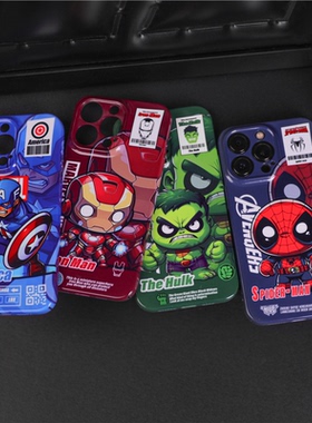Q版漫威美队英雄手机壳适用于iPhone14Promax全包菲林壳12/13mini苹果防摔保护套潮牌卡通蜘蛛侠7/8/X/XR小众