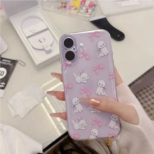 华为Pura80pro可爱卡通Mate70全包vivos30软壳保护套 15新款 适用iPhone17 16promax粉蝴蝶结猫咪手机壳小米17