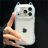 15ins风华为pura80 适用iPhone17 70小众findX8全包壳 15pro新款 小米17 16promax猫耳朵透明手机壳苹果17