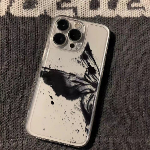 14Pro清水保护套小米13 华为MATE 复古风泼墨黑色蝴蝶手机壳适用于iPhone15Promax天使眼透明壳苹果11