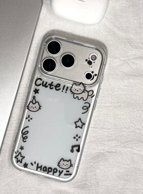 适用iPhone17/16proma相框猫咪手机壳小米17简约华为pura80可爱mate70新款OPPOFindX9透明软壳VIVOX300保护套