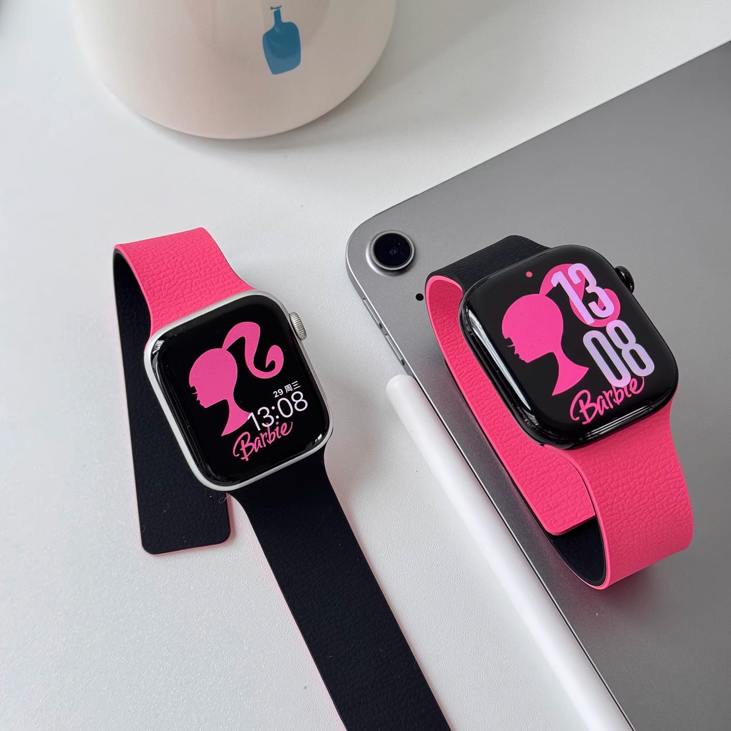 适用iwatchs11表带拼色荔枝纹