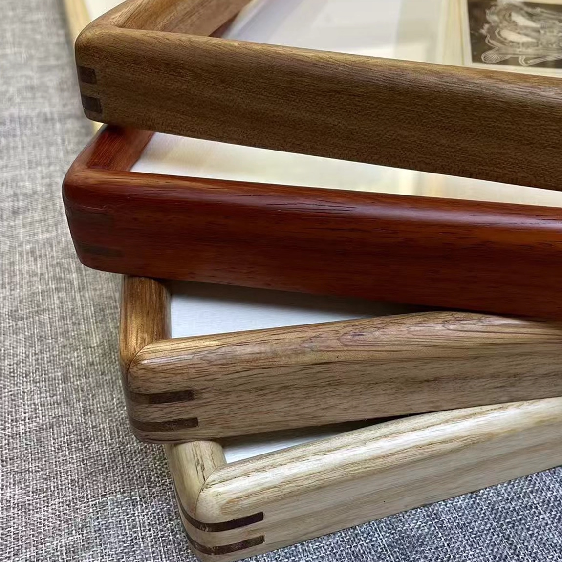 进口原木榫卯结构圆角实木画框方形七寸八寸相片A3A4卡纸挂墙摆台