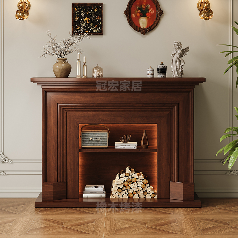 奶油风实木壁炉装饰柜