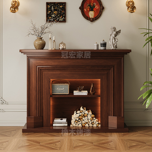 奶油风实木壁炉装饰柜法式壁炉架现代简约客厅玄关边柜仿真火壁炉