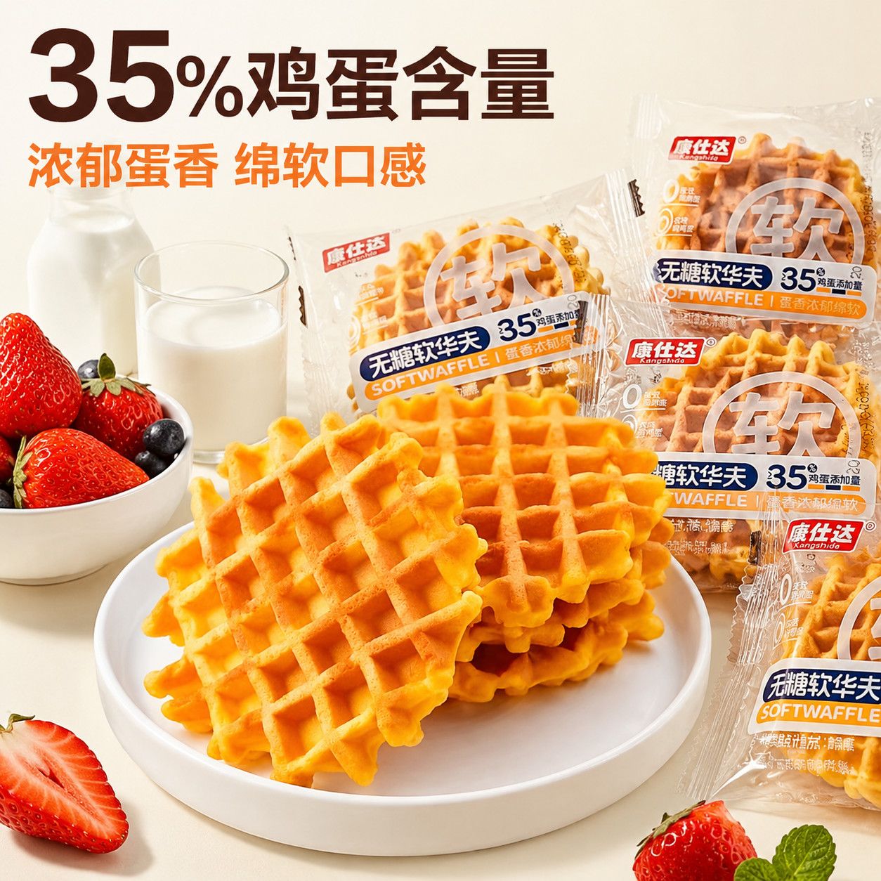 无糖华夫蛋糕中老年儿童华夫饼宝宝休闲零食早餐网红食品 0糖