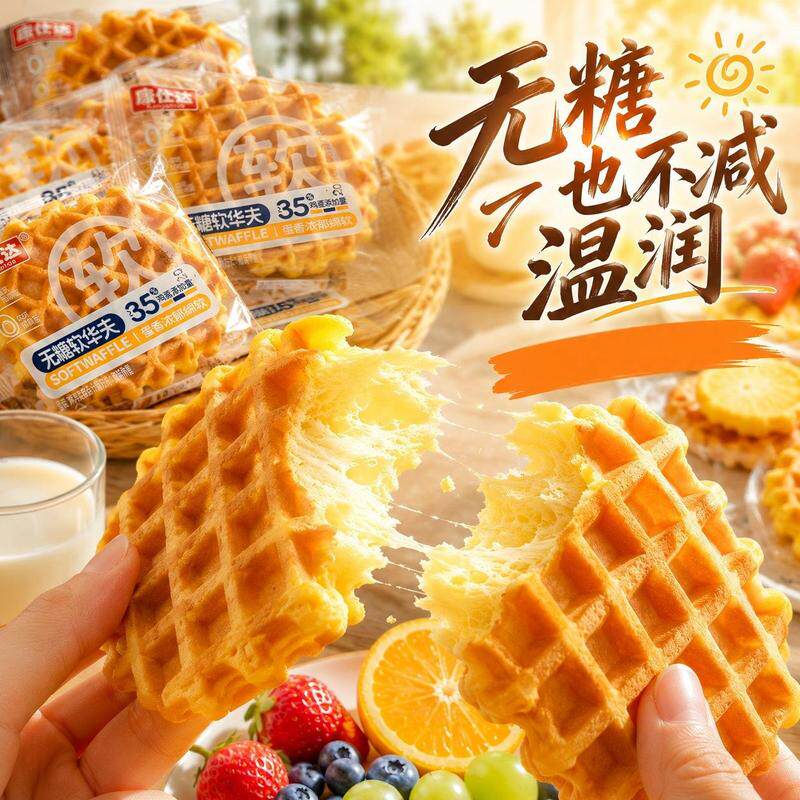 无糖华夫蛋糕独立包装中老年华夫饼休闲零食小吃早餐食品整箱0糖