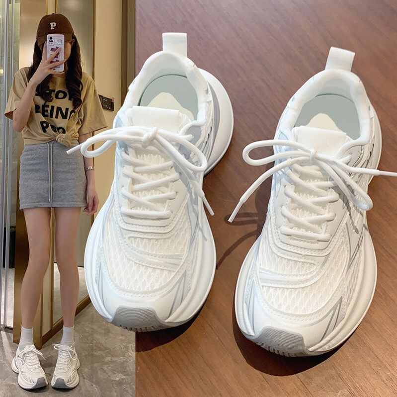 网面老爹鞋女款2026新款春夏季薄款透气百搭厚底休闲跑步运动鞋子