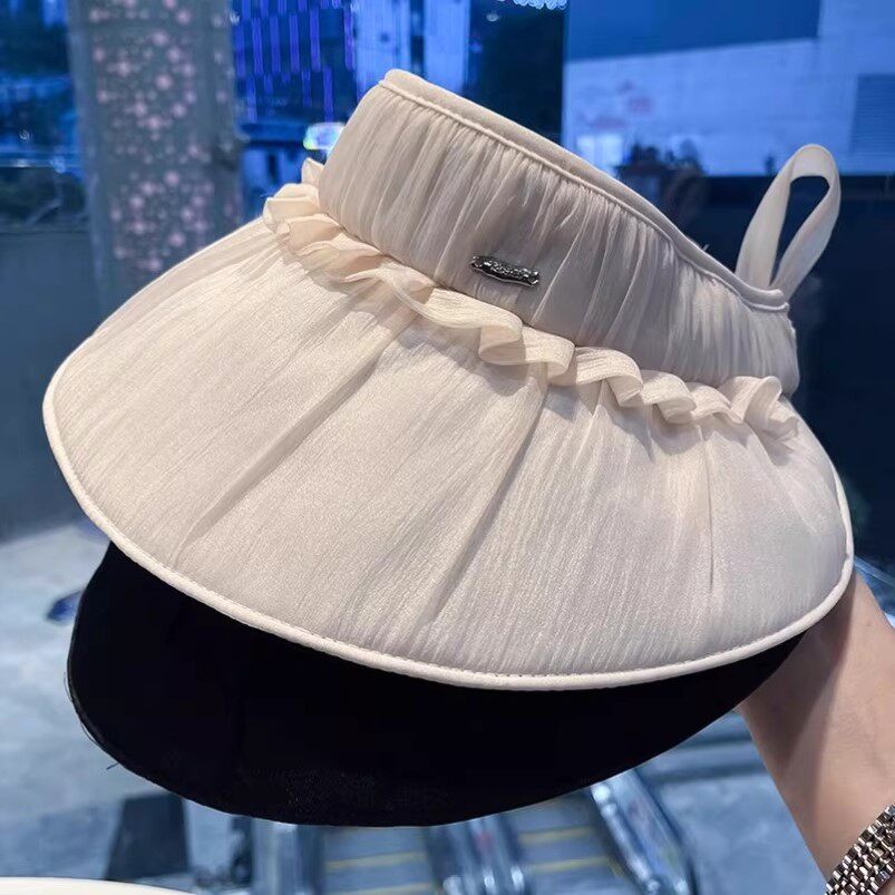 韩版褶皱防晒空顶帽子女可卷起便携出游夏季户外显脸小透气遮阳帽