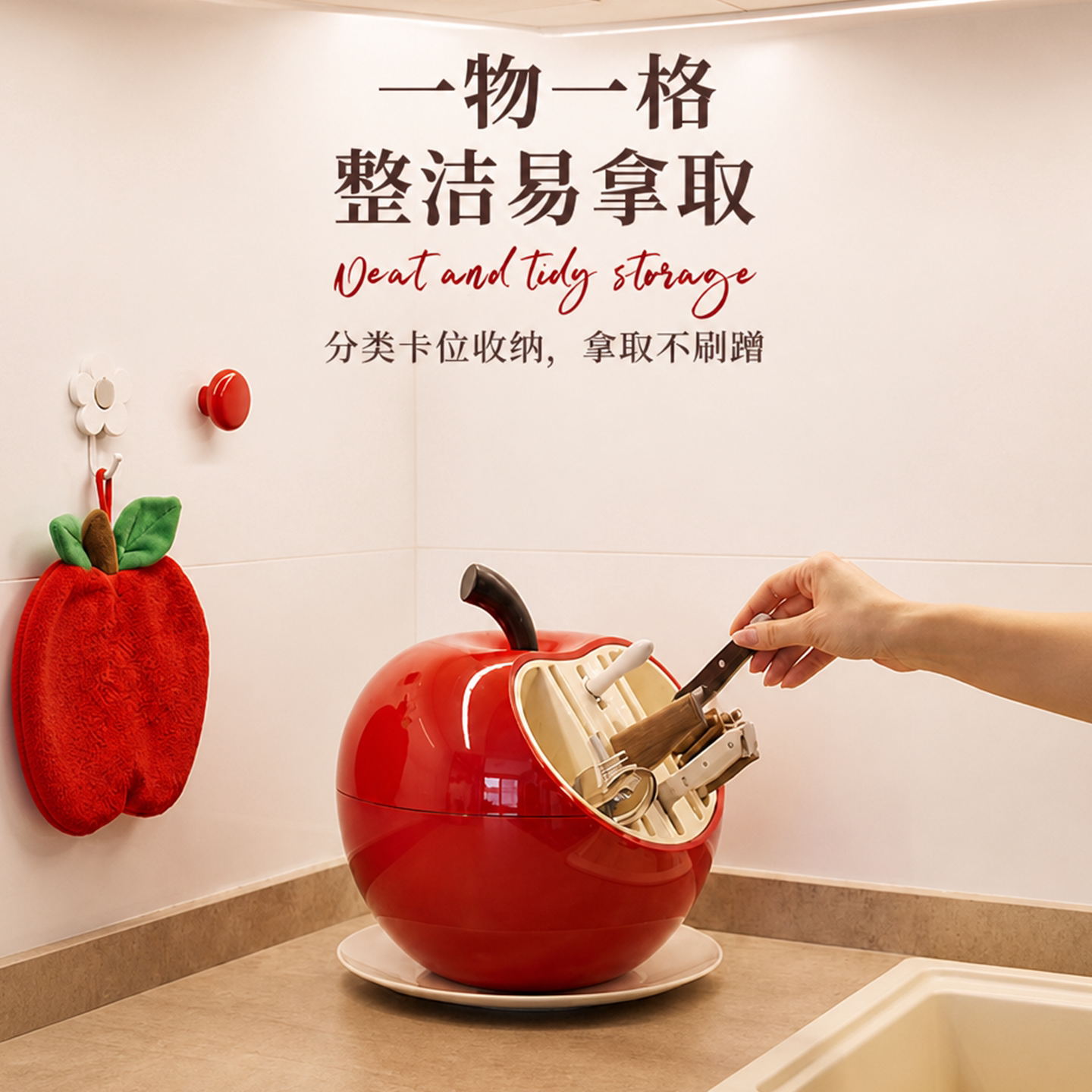 苹果刀架厨房家用刀具收纳架台面刀架刀座一体菜刀架置物架刀具座